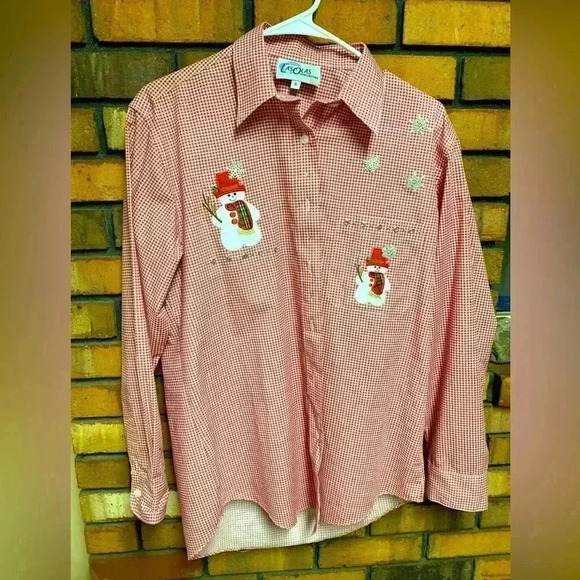 Vintage Las Olas Women’s Christmas Snowman Button Up - Picture 1 of 6